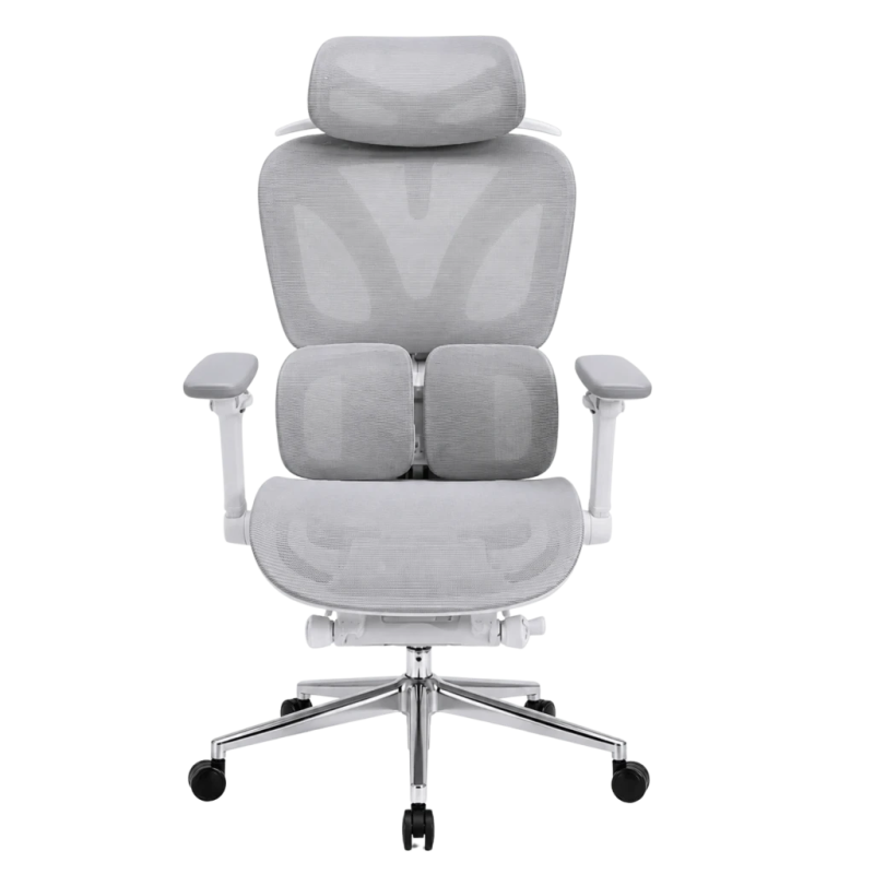 Powerbasic Beja Gris 120kg appuie-tête coussin lombaire maille Chaise de bureau ergonomique