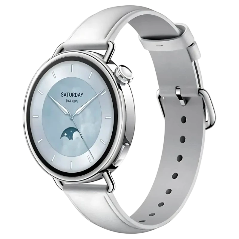Xiaomi Watch S4 41 mm Bracelet Cuir Blanc 1,32 pouces AMOLED GPS NFC 8 jours +150 sports 5ATM