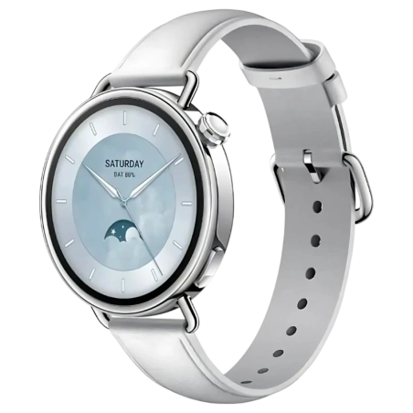 Xiaomi Watch S4 41 mm Bracelet Cuir Blanc 1,32 pouces AMOLED GPS NFC 8 jours +150 sports 5ATM