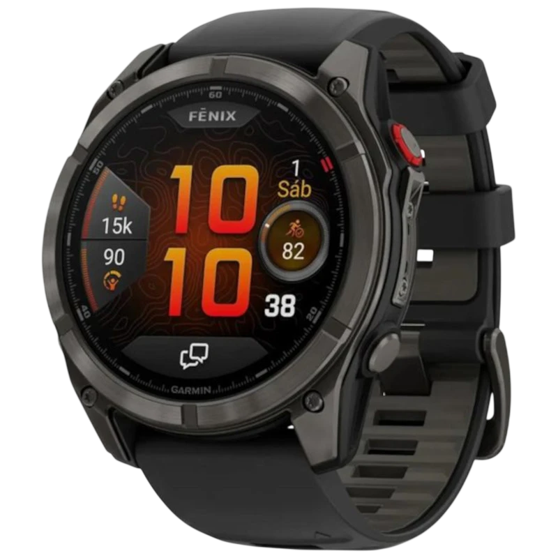 Garmin Fenix 8 Pro 47 mm Saphir Gris Titane Bracelet Silicone Noir 1,4 pouces AMOLED 27 jours 10ATM Smartwatch