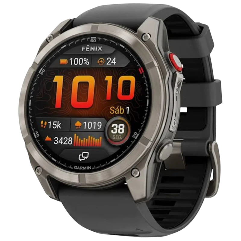 Garmin Fenix 8 Pro 51 mm Saphir Gris Titane Bracelet Silicone Noir 1,4 pouces AMOLED 27 jours 10ATM Smartwatch