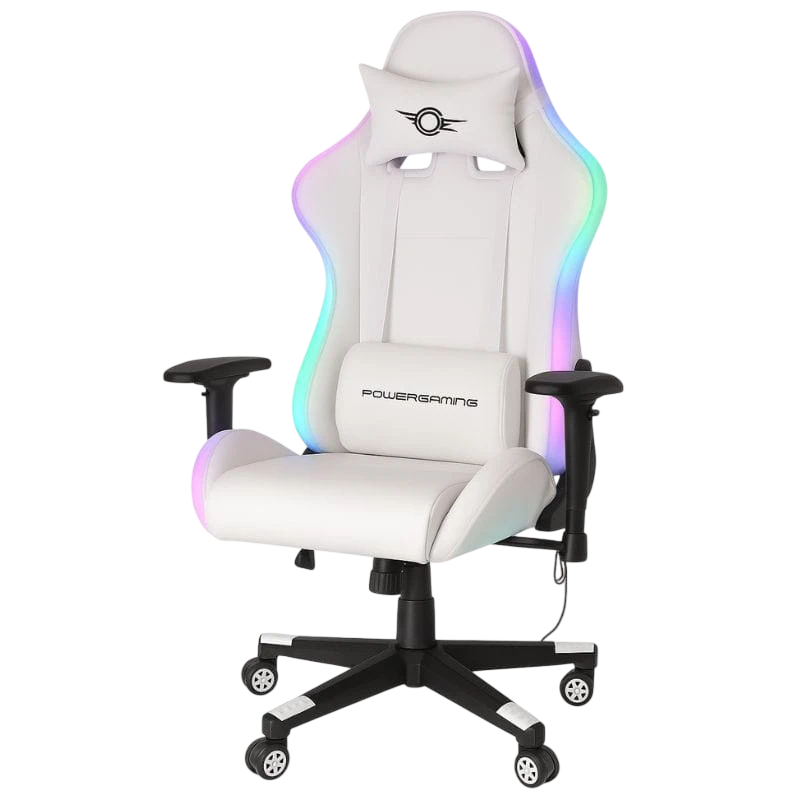 PowerGaming Lilith RGB Blanc appuie-tête coussin lombaire cuir PU Chaise gaming
