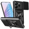 Coque d'armure militaire pour Xiaomi Redmi Note 14 4G avec protection de l'appareil photo, support métallique et anneau Noir