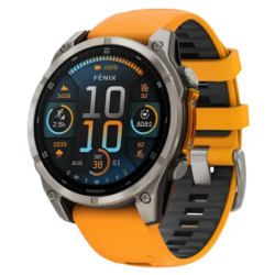 Garmin Fenix 8 47 mm Sapphire Titane Bracelet Silicone Orange 1,4 pouces AMOLED GPS 10ATM Smartwatch