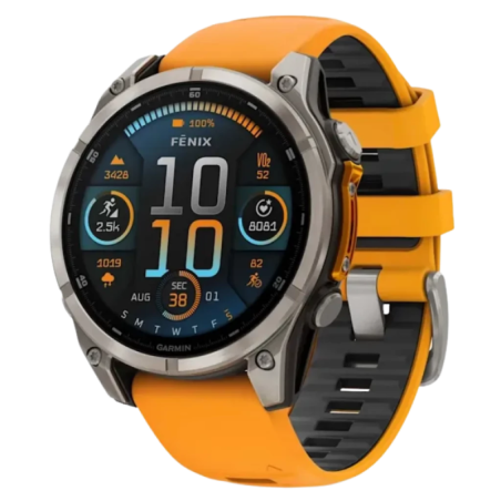 Garmin Fenix 8 47 mm Sapphire Titane Bracelet Silicone Orange 1,4 pouces AMOLED GPS 10ATM Smartwatch