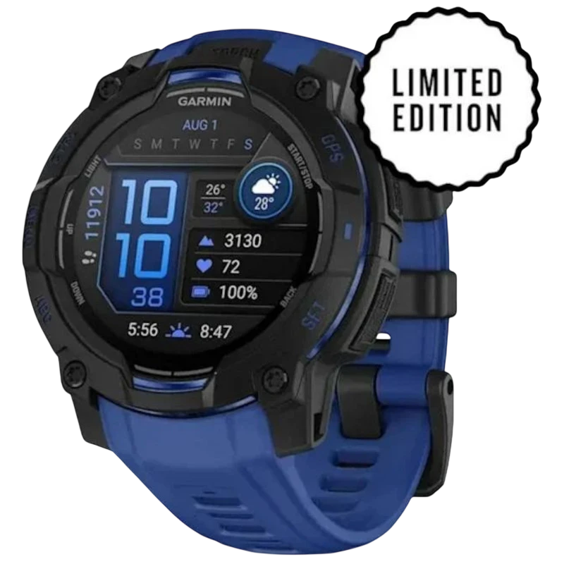 Garmin Instinct 3 45 mm Noir Bracelet Bleu 1,2 pouces AMOLED 18 jours 10ATM Smartwatch