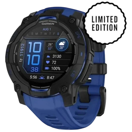 Garmin Instinct 3 45 mm Noir Bracelet Bleu 1,2 pouces AMOLED 18 jours 10ATM Smartwatch
