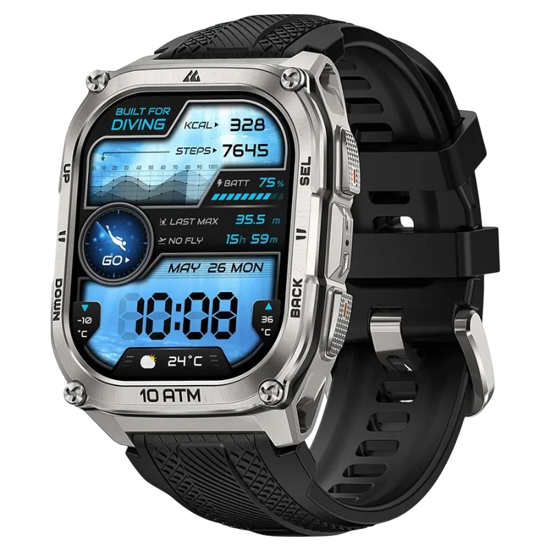 KOSPET Tank M4 32GB Argent 1,96 pouces AMOLED GPS Appels Bluetooth 15 jours 10ATM IP69K Smartwatch