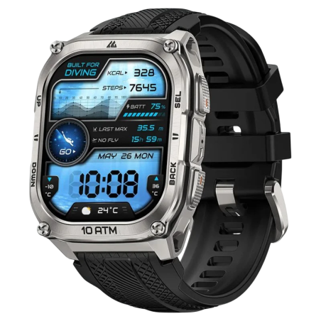KOSPET Tank M4 32GB Argent 1,96 pouces AMOLED GPS Appels Bluetooth 15 jours 10ATM IP69K Smartwatch