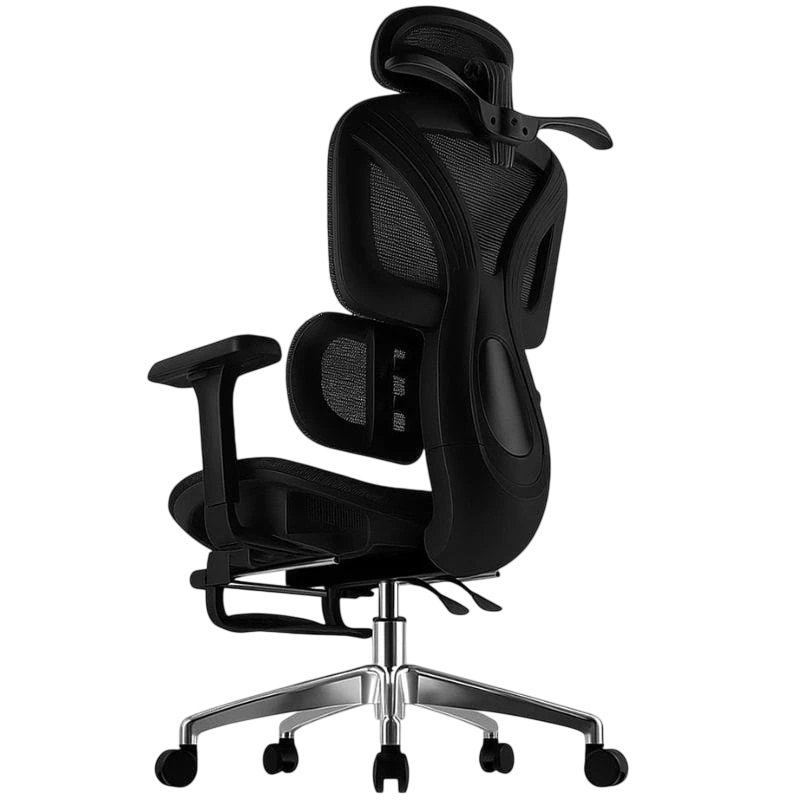 Powerbasic Beja Noir 120kg appuie-tête coussin lombaire maille Chaise de bureau ergonomique