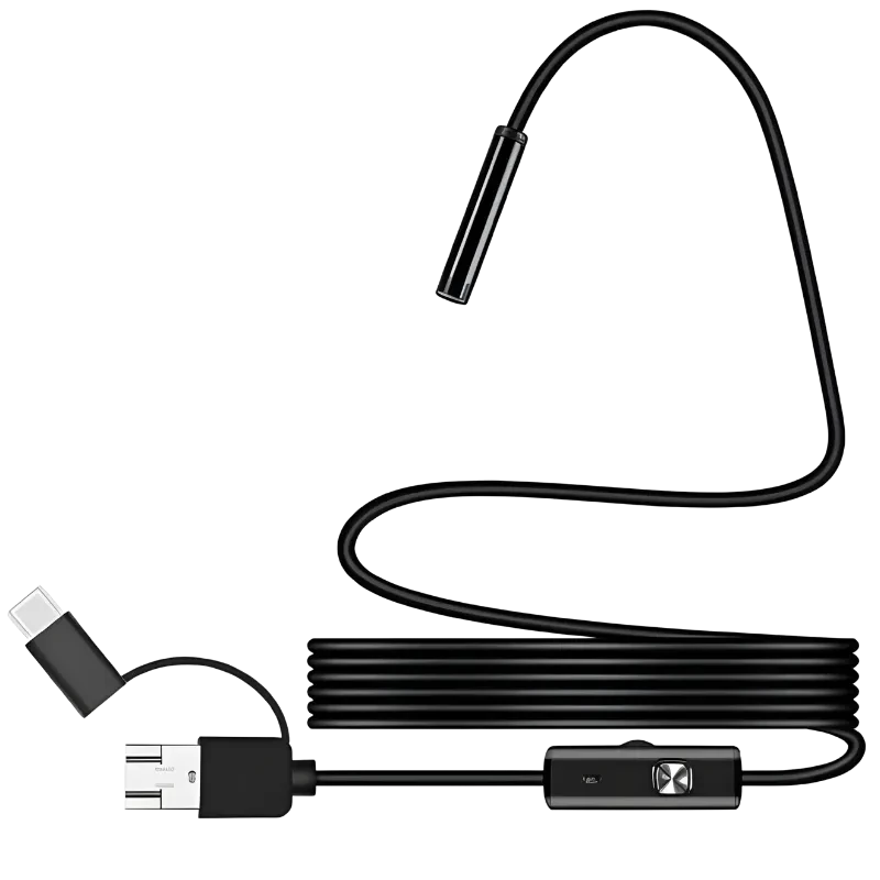 Endoscope numérique 8 mm avec mise au point automatique 5 MP (USB-A/MicroUSB/Type-C) – Câble rigide – 5 m