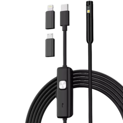 Endoscope 8 mm à double objectif (Lightning/USB-C/MicroUSB) – Câble rigide – 3,5 m