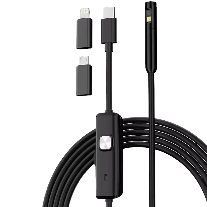 Endoscope 8 mm à double objectif (Lightning/USB-C/MicroUSB) – Câble rigide – 3,5 m