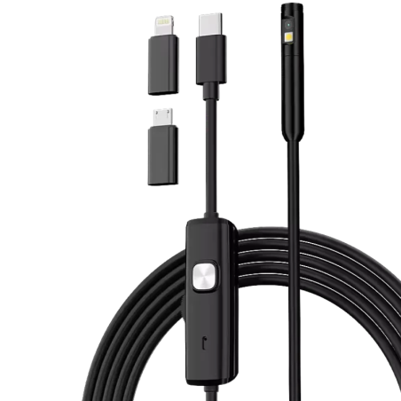 Endoscope 8 mm à double objectif (Lightning/USB-C/MicroUSB) – Câble rigide – 3,5 m