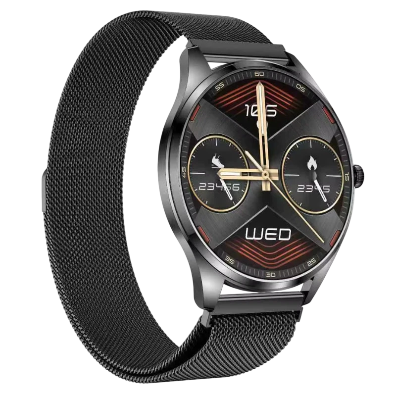 TN99 Bracelet Milanais Noir 1,43 pouces AMOLED Appels Bluetooth 5 jours +100 sports IP67 - Montre connectée