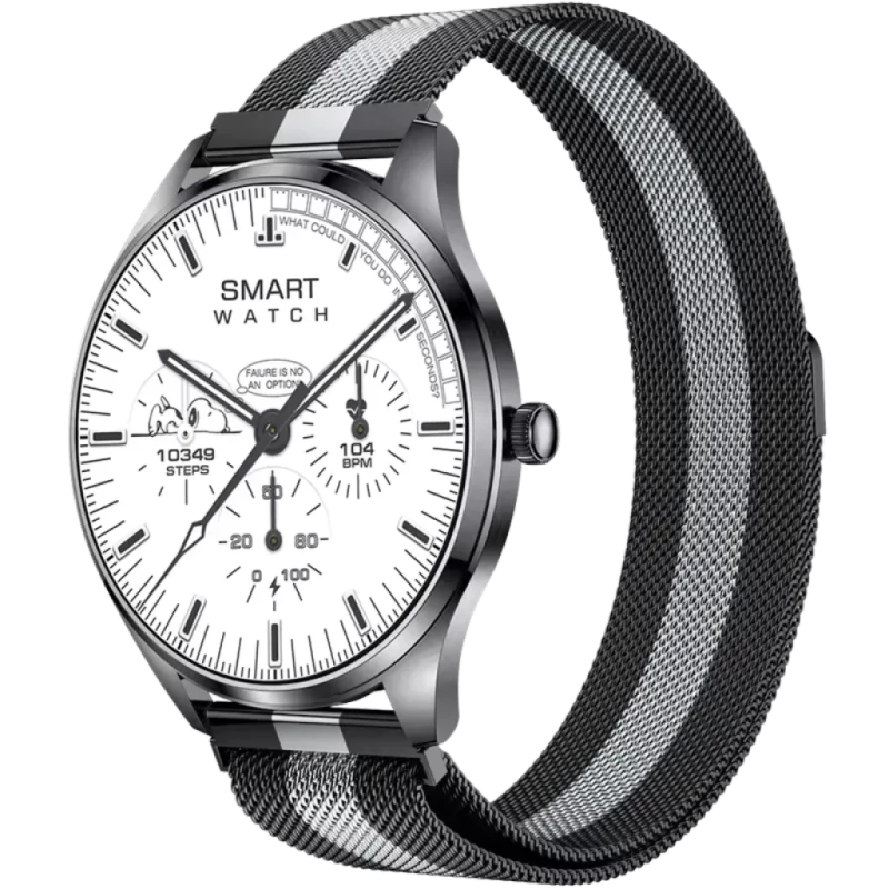 TN99 Bracelet Milanais Argent/Noir 1,43 pouces AMOLED Appels Bluetooth 5 jours +100 sports IP67 - Montre connectée