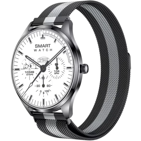 TN99 Bracelet Milanais Argent/Noir 1,43 pouces AMOLED Appels Bluetooth 5 jours +100 sports IP67 - Montre connectée