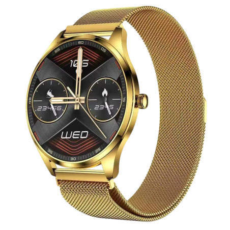 TN99 Bracelet Milanais Doré 1,43 pouces AMOLED Appels Bluetooth 5 jours +100 sports IP67 - Montre connectée