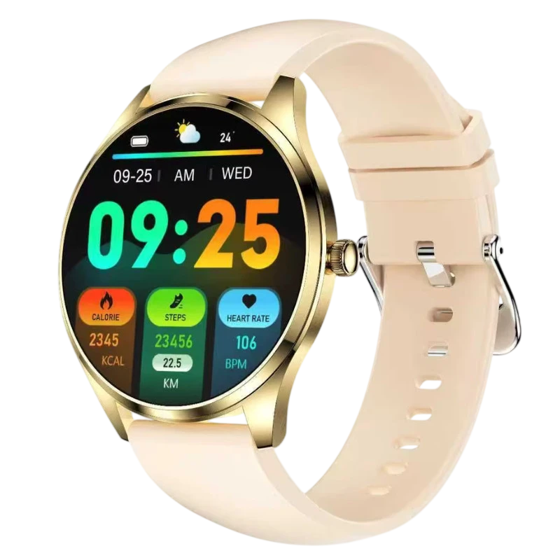 TN99 Bracelet Silicone Doré 1,43 pouces AMOLED 5 jours +100 sports IP67 - Montre connectée