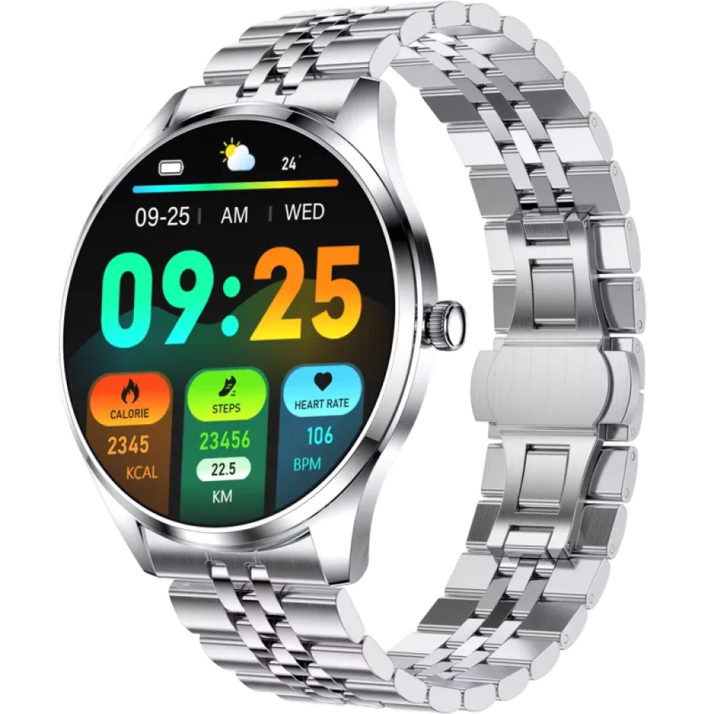 TN99 Bracelet Métal Argent 1,43 pouces AMOLED Appels Bluetooth 5 jours +100 sports IP67 - Montre connectée