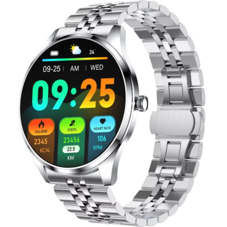 TN99 Bracelet Métal Argent 1,43 pouces AMOLED Appels Bluetooth 5 jours +100 sports IP67 - Montre connectée