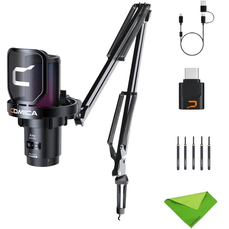 COMICA EJoy Uni Pro (A) Noir à condensateur 20m de portée 50h suppression du bruit 48kHz RGB Microphone sans fil