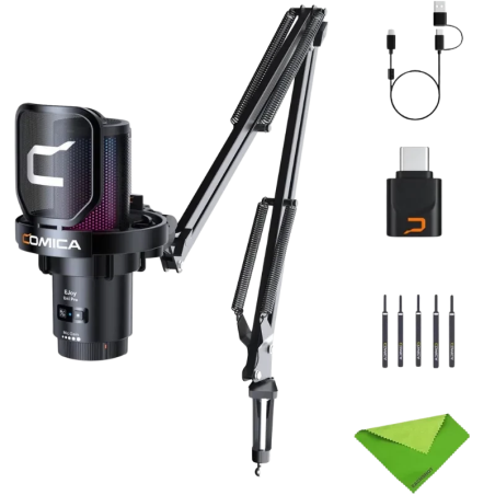 COMICA EJoy Uni Pro (A) Noir à condensateur 20m de portée 50h suppression du bruit 48kHz RGB Microphone sans fil