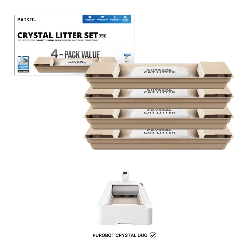 PETKIT Set de litière pour chat Bleu + plateaux remplaçables pour Purobot Crystal Duo (lot de 4)