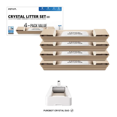 PETKIT Set de litière pour chat Bleu + plateaux remplaçables pour Purobot Crystal Duo (lot de 4)