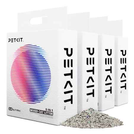 PETKIT Litière mixte pour chats 5 en 1 Rinçable Sans odeurs Avec charbon actif Ultra absorbante et à séchage rapide (lot de 4)