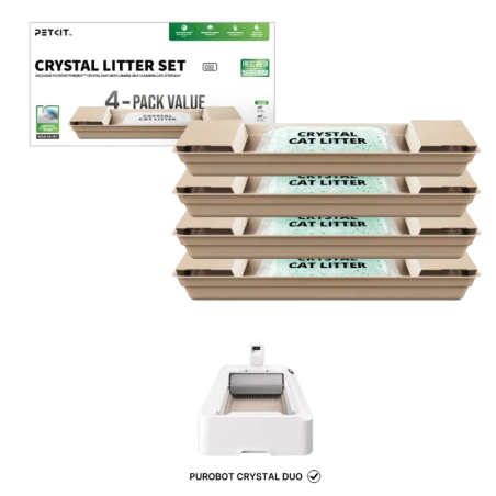 PETKIT Set de litière pour chats Vert Fresh + bacs remplaçables pour Purobot Crystal Duo (lot de 4)