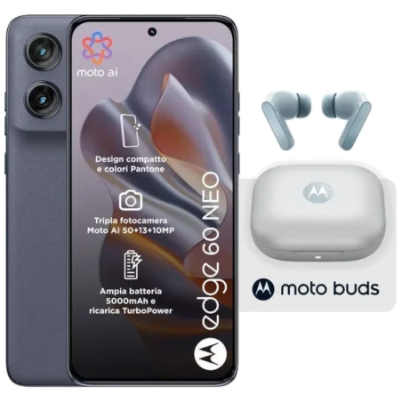 Motorola Edge 60 Neo 5G 8GB/256GB Bleu Grisaille 6,36 pouces pOLED 120Hz 50MP 68W NFC + Écouteurs Moto Buds