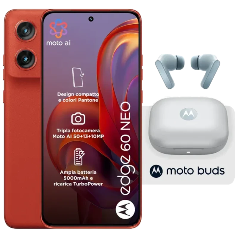 Motorola Edge 60 Neo 5G 8GB/256GB Poinciana 6,36 pouces pOLED 120Hz 50MP 68W NFC + Écouteurs Moto Buds