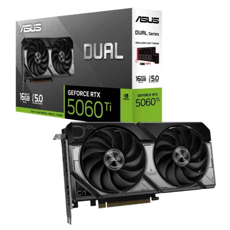 ASUS Dual RTX5060TI-O16G NVIDIA GeForce RTX 5060 Ti 16 GB GDDR7 PCIe 5.0 2 ventilateurs HDMI 2.1 Carte graphique