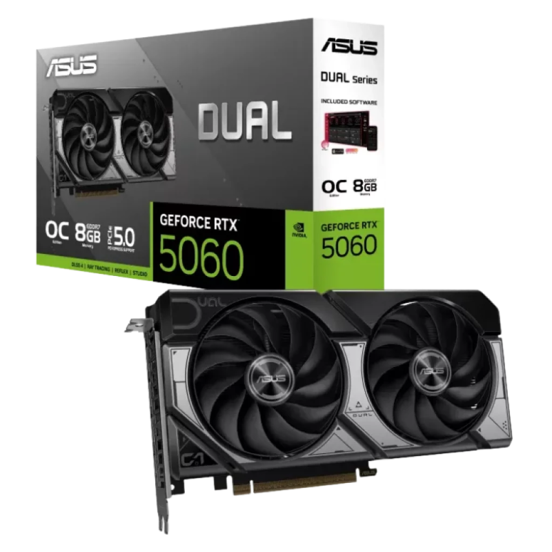 ASUS Dual RTX5060-O8G NVIDIA GeForce RTX 5060 8 GB GDDR7 PCIe 5.0 2 ventilateurs HDMI 2.1 3 DisplayPort Carte graphique