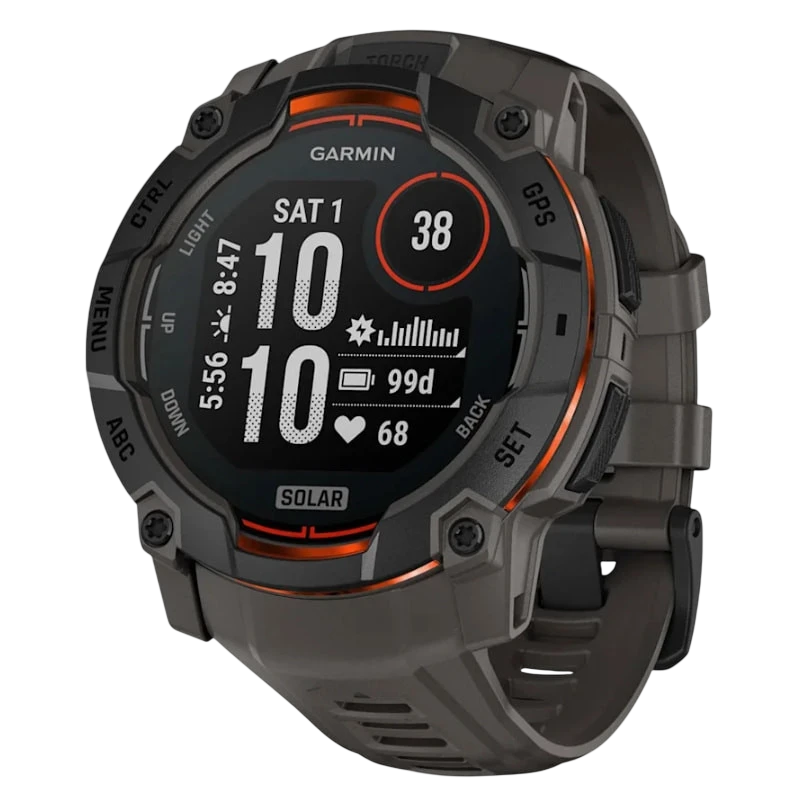 Garmin Instinct 3 50 mm Solar Noir Bracelet Silicone Charbon 1,1 pouces NFC 40 jours 10ATM Smartwatch