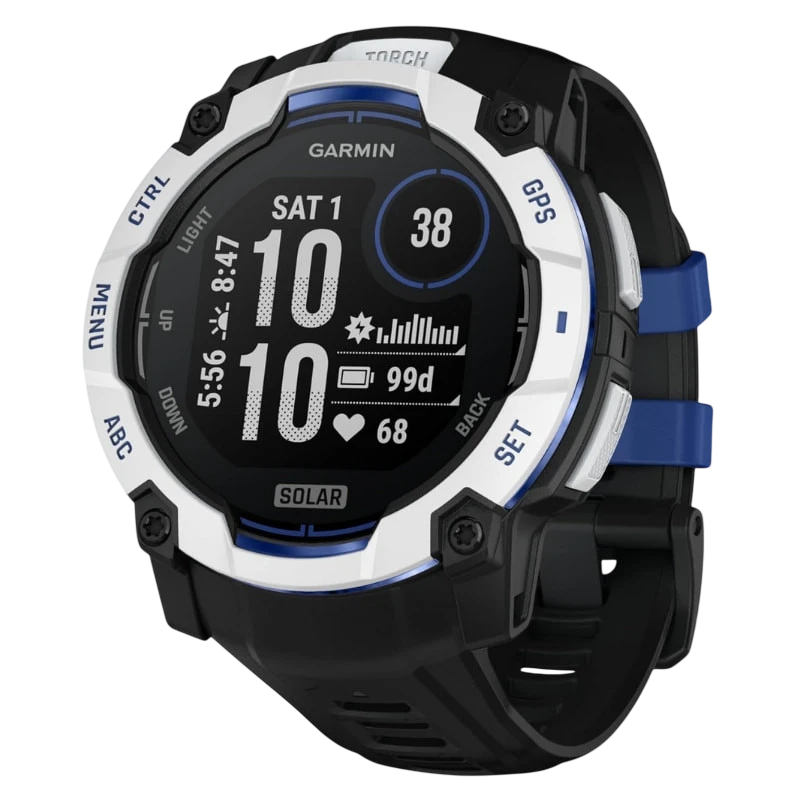 Garmin Instinct 3 50 mm Solar Blanc Bracelet Silicone Noire MIP 40 jours 10ATM Smartwatch