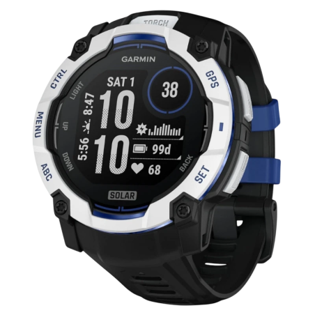 Garmin Instinct 3 50 mm Solar Blanc Bracelet Silicone Noire MIP 40 jours 10ATM Smartwatch