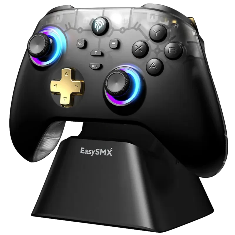 EasySMX D05 PC Noir multiplateforme avec Base de Recharge, Joysticks effet Hall et gâchettes vibration 1000mAh RGB Manette