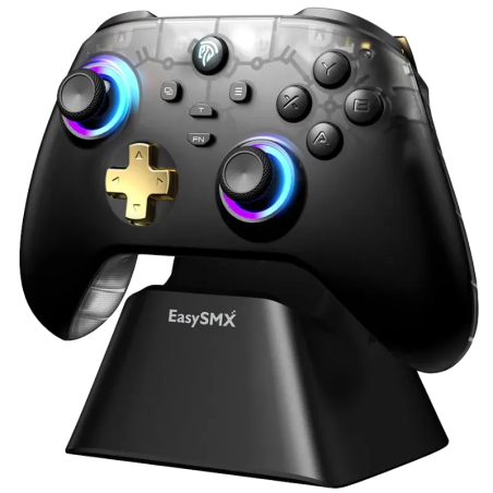 EasySMX D05 PC Noir multiplateforme avec Base de Recharge, Joysticks effet Hall et gâchettes vibration 1000mAh RGB Manette