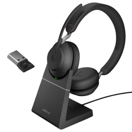 Jabra Evolve2 65 Stereo MS Link 380 USB-A avec base de charge Bluetooth 5.0 37h Écouteurs sans fil
