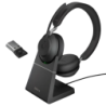 Jabra Evolve2 65 Stereo MS Link 380 USB-A avec base de charge Bluetooth 5.0 37h Écouteurs sans fil
