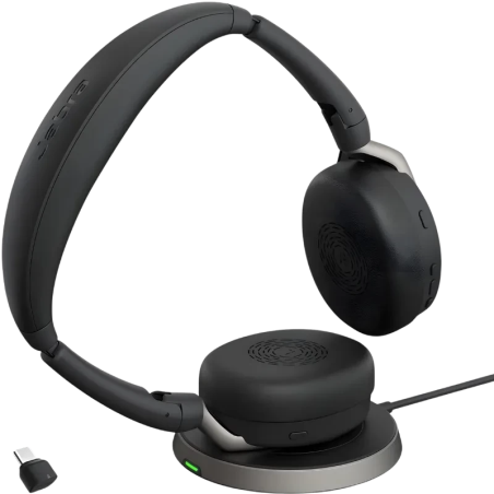 Jabra Evolve2 65 Flex MS Stereo USB-C avec base de charge Arceau ANC Bluetooth 5.2 32h Casque sans fil