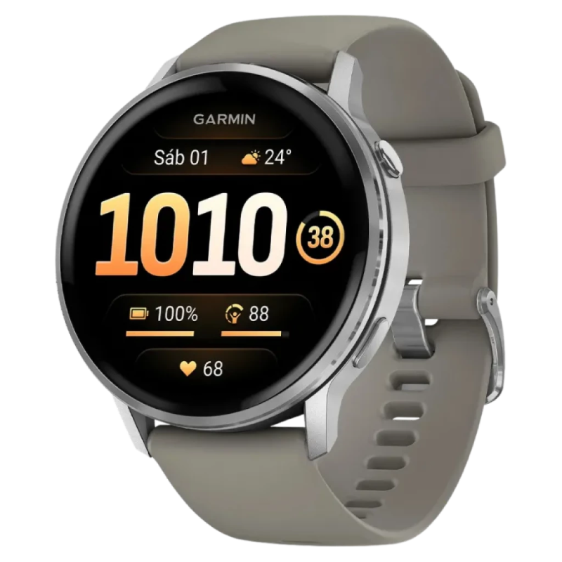 Garmin Venu 4 45 mm Argent Bracelet Silicone Gris 1,4 pouces AMOLED GPS NFC 12 jours 5ATM Smartwatch