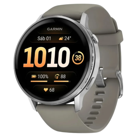 Garmin Venu 4 45 mm Argent Bracelet Silicone Gris 1,4 pouces AMOLED GPS NFC 12 jours 5ATM Smartwatch