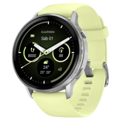 Garmin Venu 4 45 mm Argent Bracelet Silicone Jaune 1,4 pouces AMOLED GPS NFC 12 jours 5ATM Smartwatch