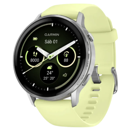 Garmin Venu 4 45 mm Argent Bracelet Silicone Jaune 1,4 pouces AMOLED GPS NFC 12 jours 5ATM Smartwatch