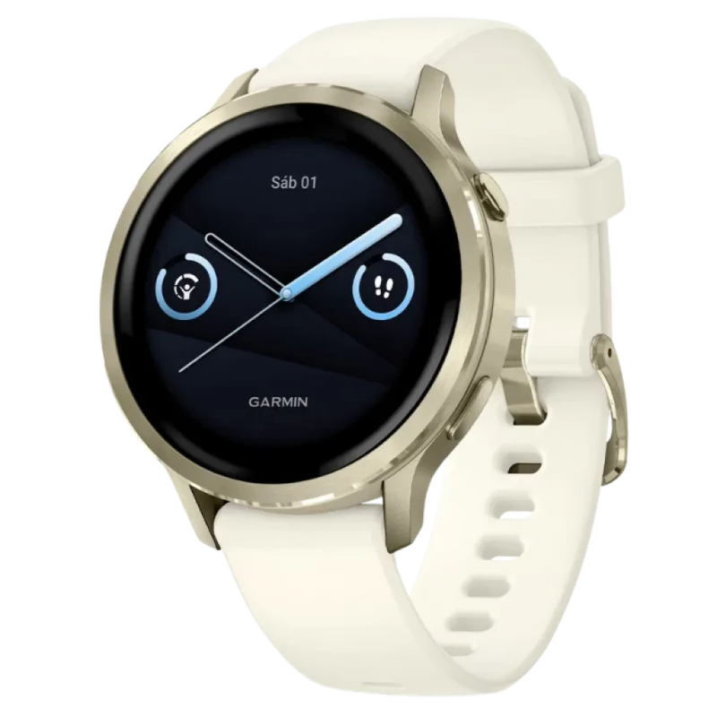 Garmin Venu 4 41 mm Doré Bracelet Silicone Blanc 1,2 pouces AMOLED GPS NFC 10 jours 5ATM Smartwatch