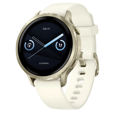 Garmin Venu 4 41 mm Doré Bracelet Silicone Blanc 1,2 pouces AMOLED GPS NFC 10 jours 5ATM Smartwatch
