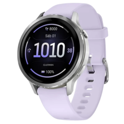 Garmin Venu 4 41 mm Argent Bracelet Silicone Lilas 1,2 pouces AMOLED GPS NFC 10 jours 5ATM Smartwatch